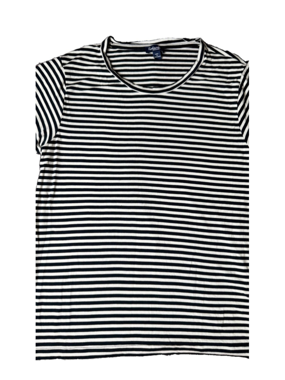 Splendid Women Short Sleeves Cropped Top - Striped Shirt Medium Black White
